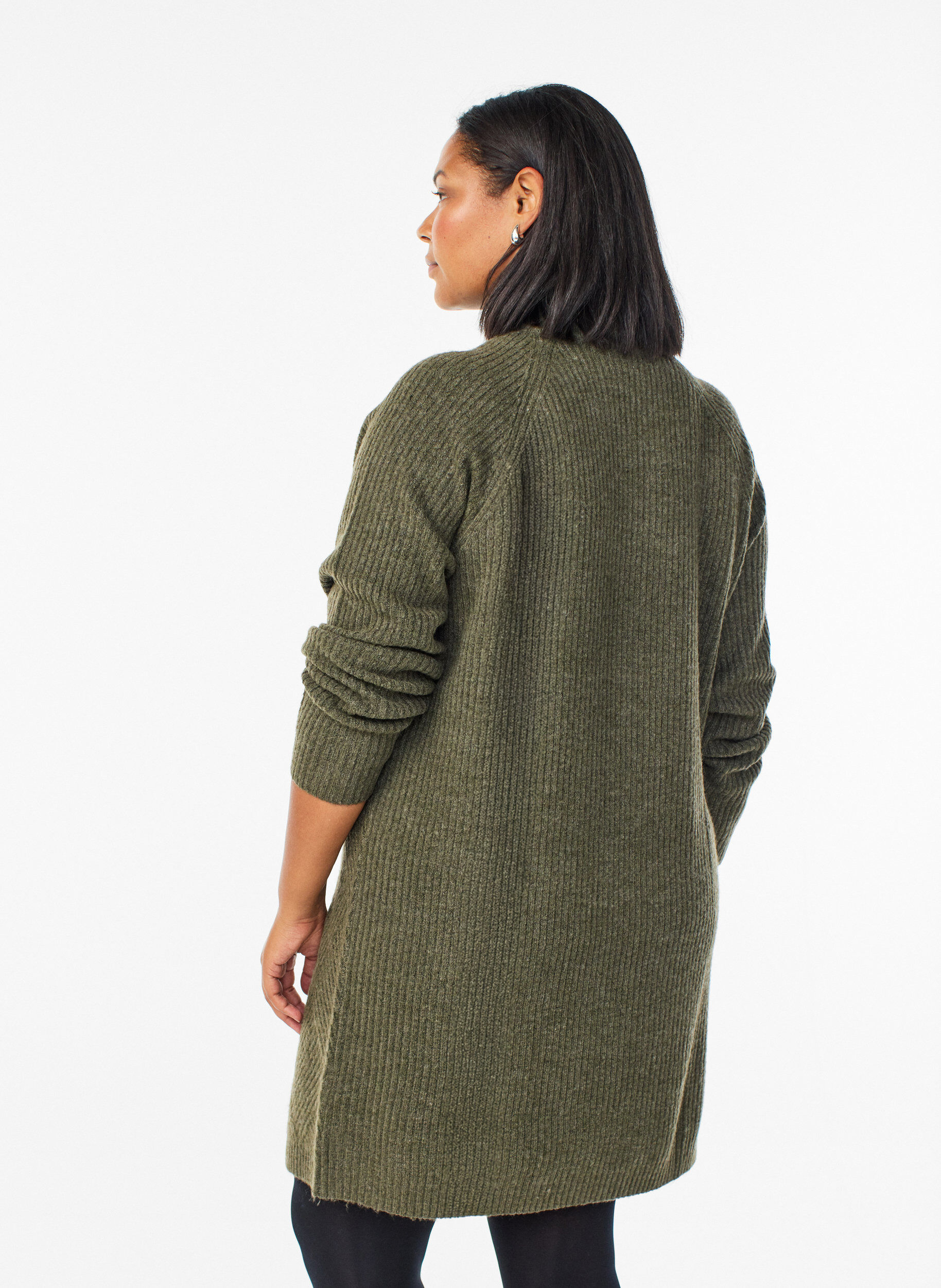 ZizziHalflange gebreide jurk met hoge kraag, Groen, Model image number 2