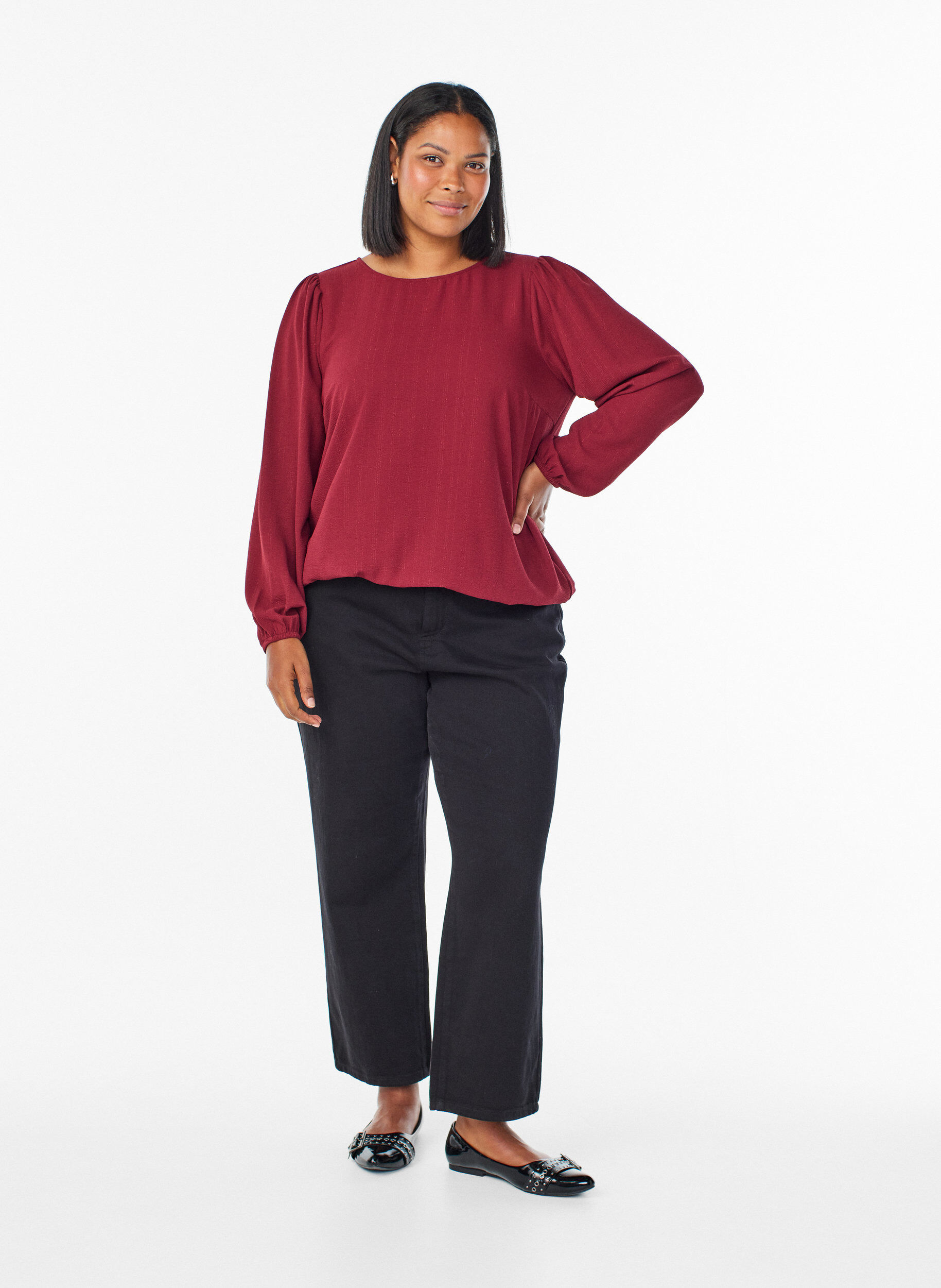 ZizziBlouse met glitter, Donker Bordeaux, Model image number 1