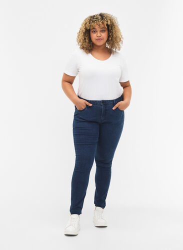 super slim fit Amy jeans met hoge taille, Dark blue, Model image number 0