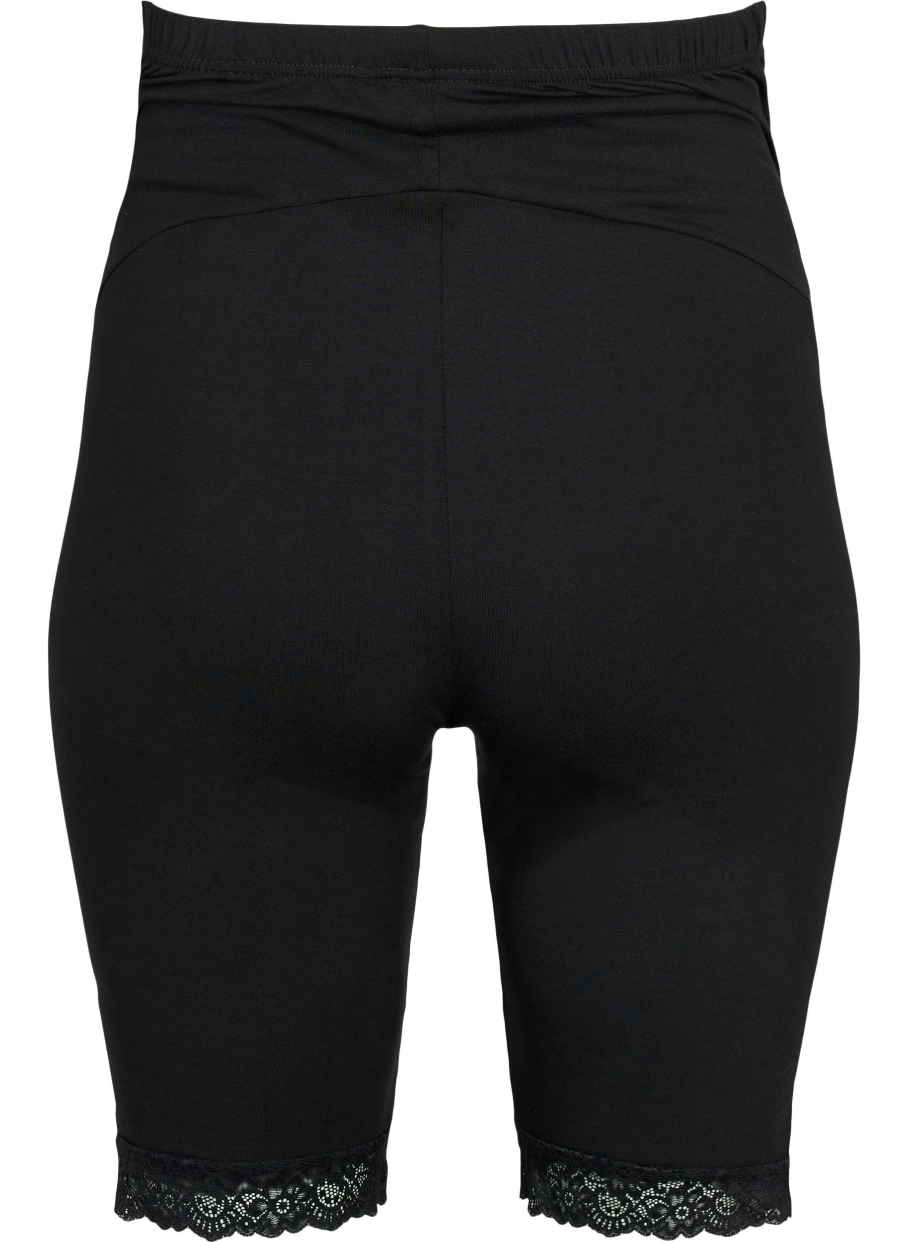 Zizzi Zwangerschapsfietsbroek met kanten randje, Black, Packshot image number 1