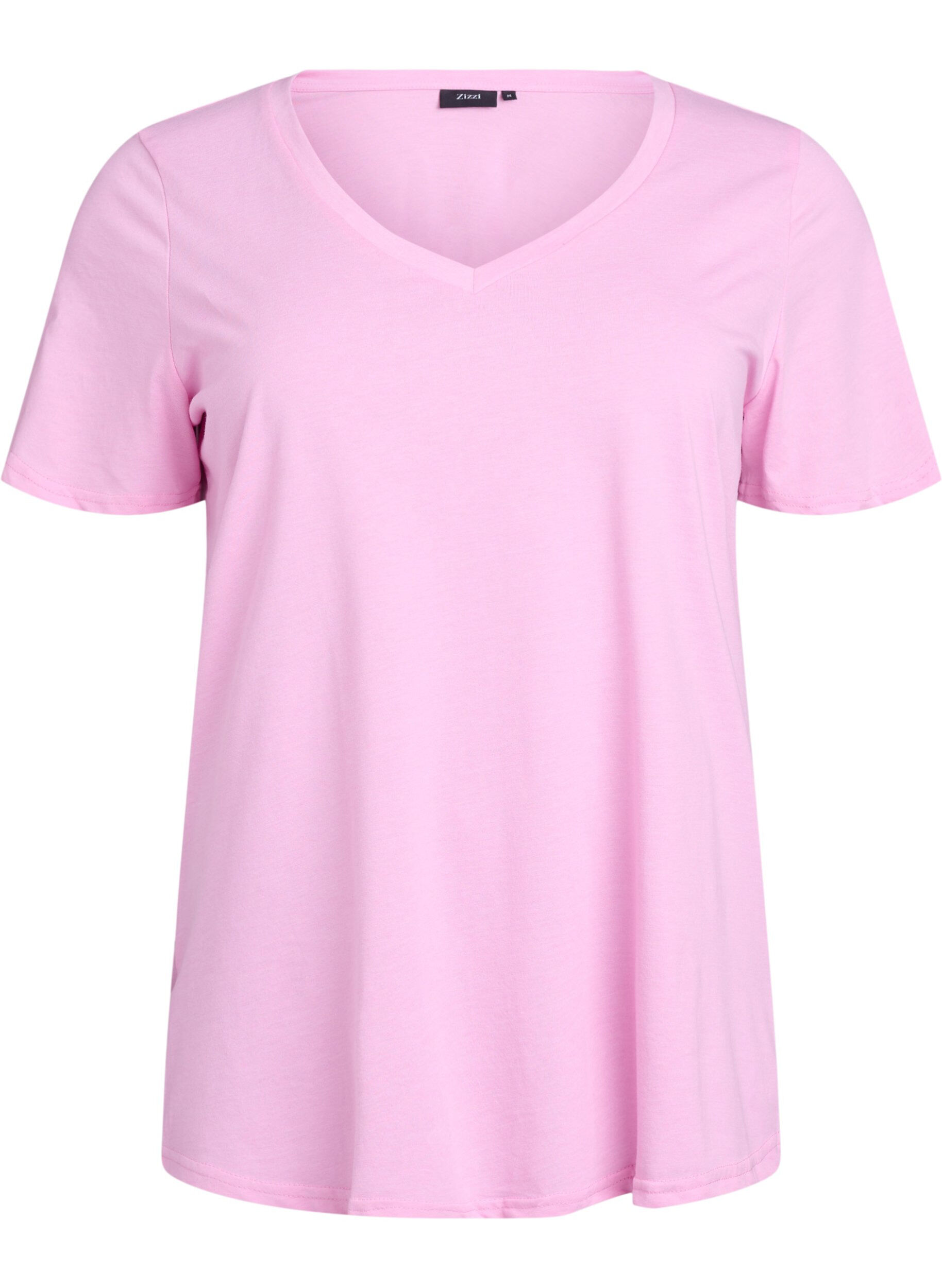 Zizzi T-shirt met korte mouwen en v-hals, Roze, Packshot image number 0