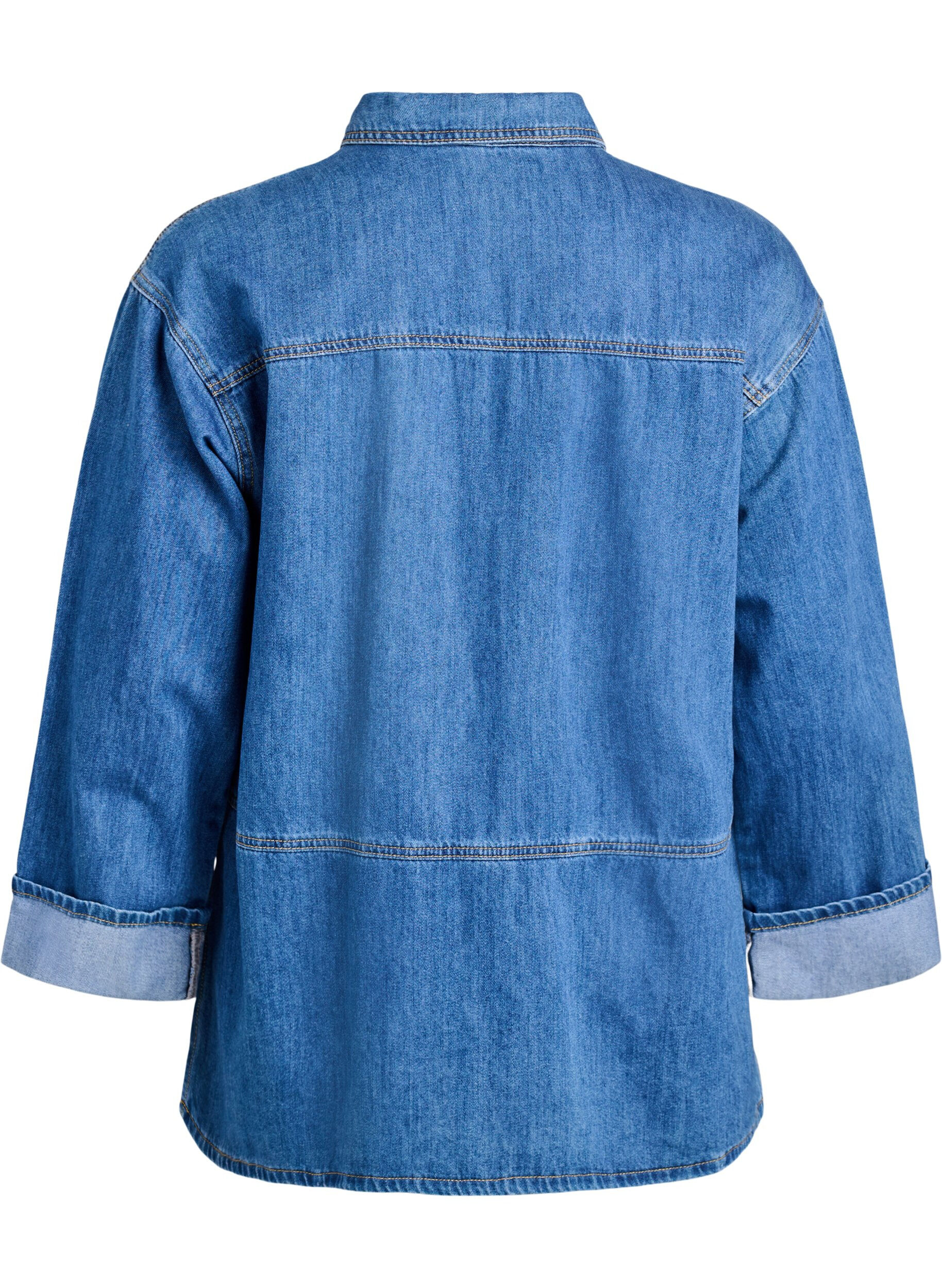 Zizzi Losse denimblouse met kraag en knoopsluiting, Blauw, Packshot image number 1