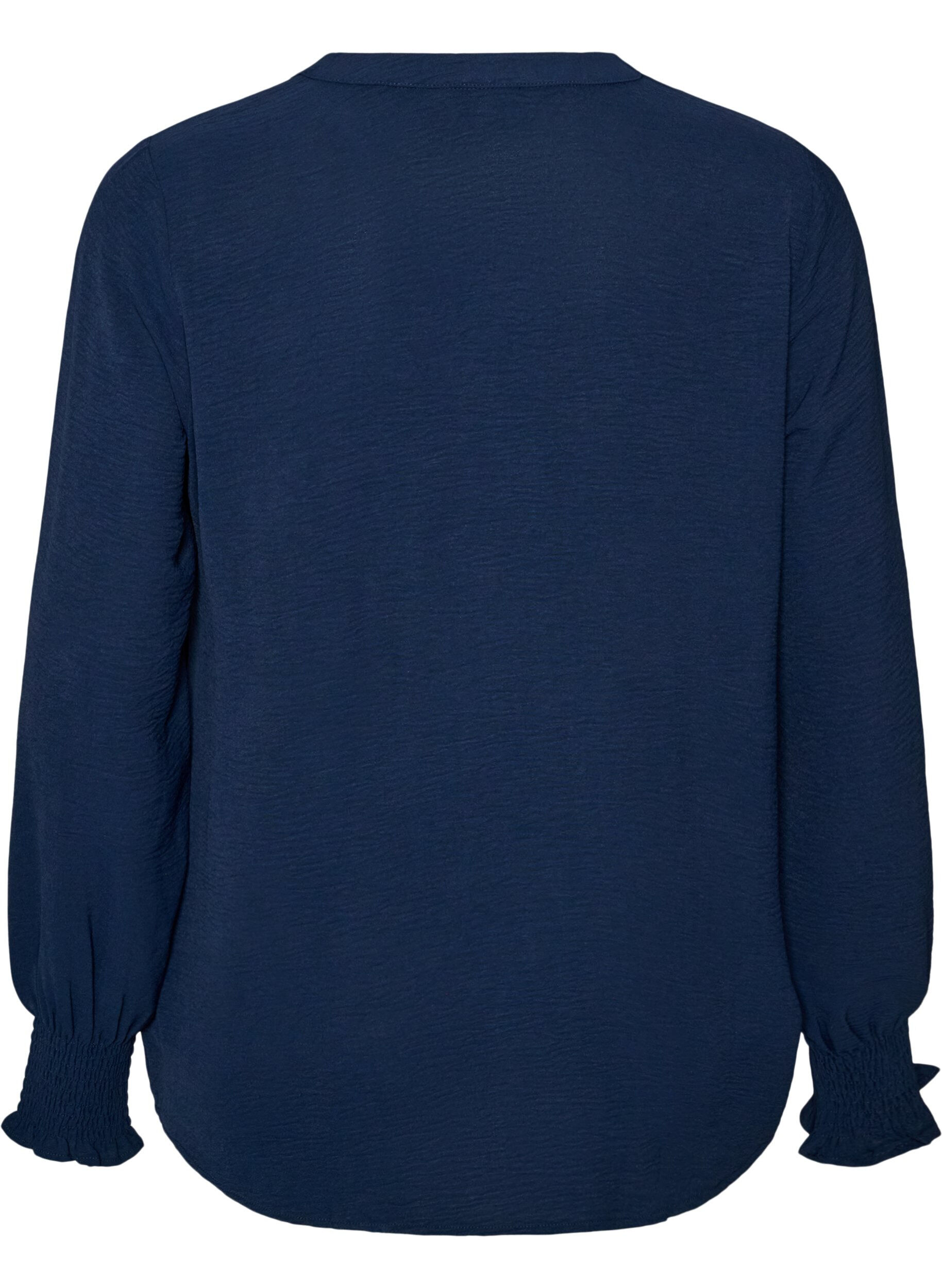 ZizziBlouse met smockmanchetten en V-hals, Blauw, Packshot image number 1