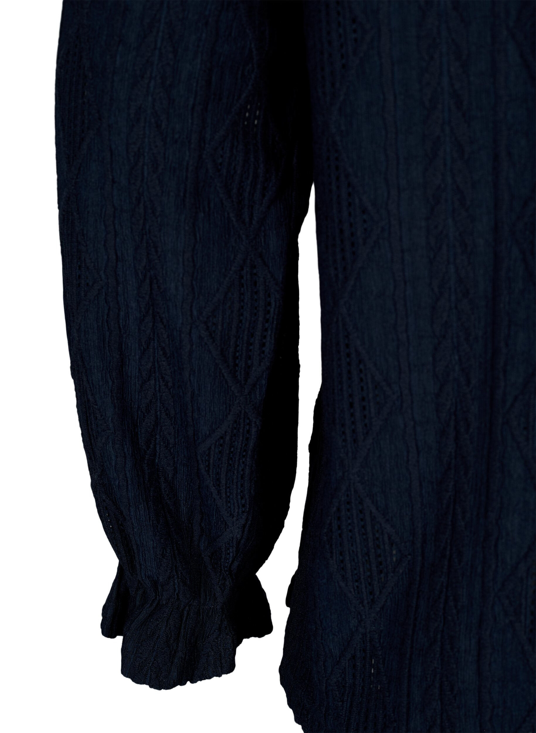 Zizzi Blouse met ruches en ton-sur-ton-patroon, Night Sky, Packshot image number 3