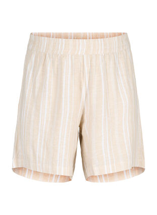 Gestreepte korte broek van linnen en viscose, Beige White Stripe, Packshot image number 0