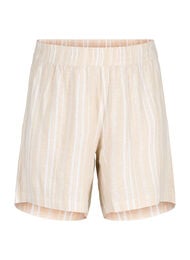 Gestreepte korte broek van linnen en viscose, Beige White Stripe, Packshot
