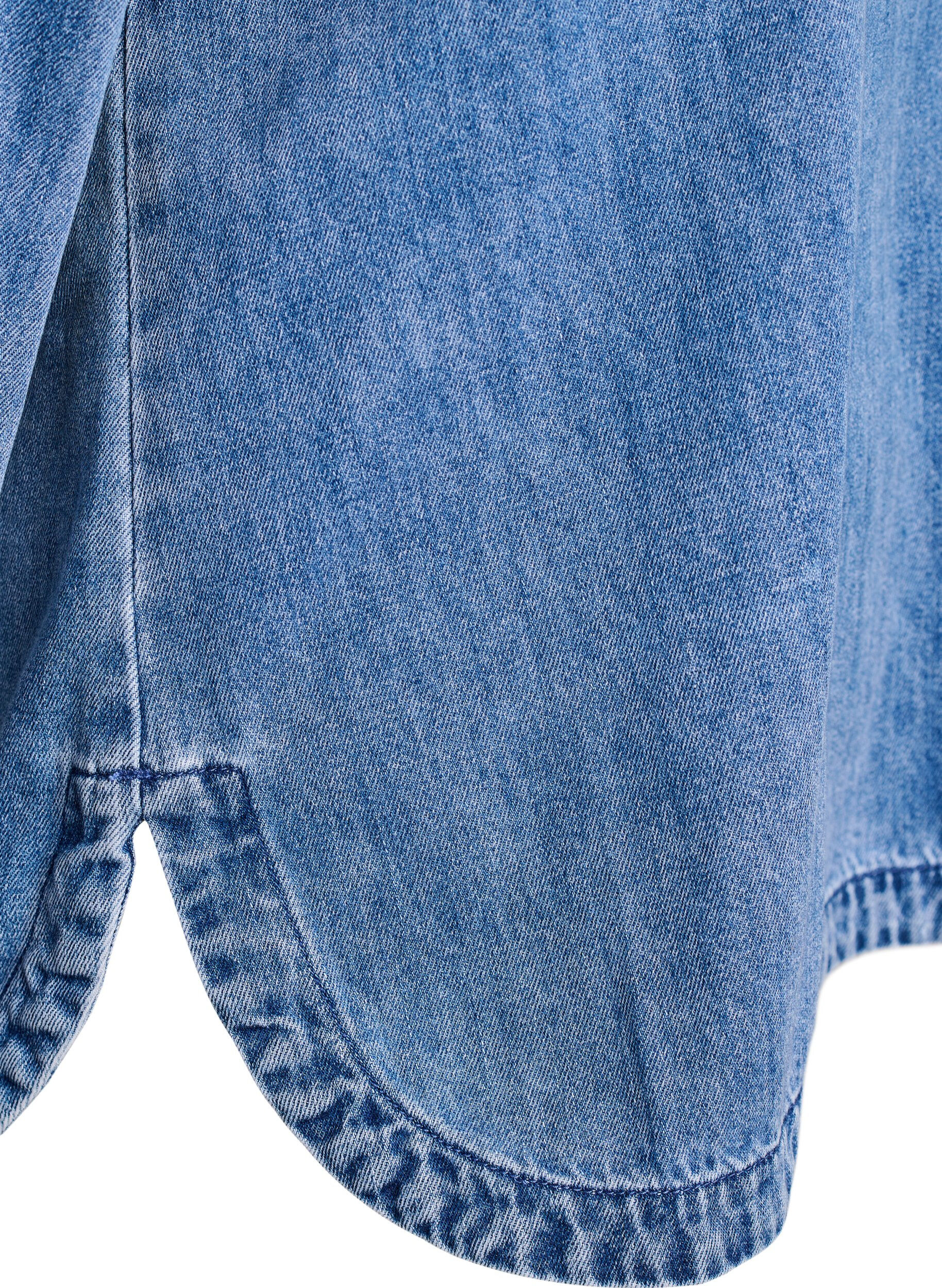 Zizzi Losse denim blouse met kraag en V-hals, Blauw, Packshot image number 3