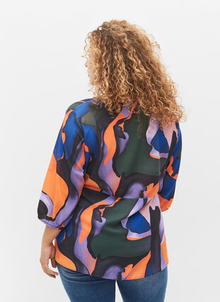 Bedrukte blouse met wikkel-look en 3/4 mouwen, Big Scale Print, Model image number 1