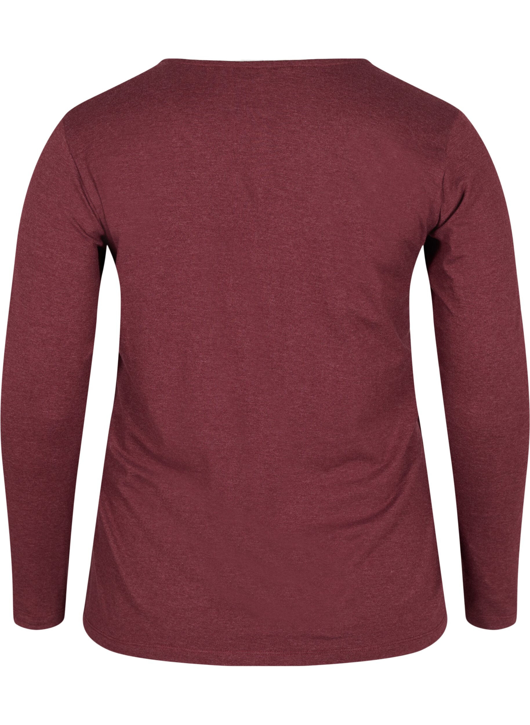 Zizzi Basic top met lange mouwen, Cabernet Melange, Packshot image number 1