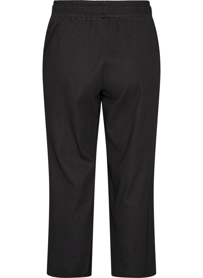 Geribde pyjamabroek met rechte pijpen, Zwart, Packshot image number 1