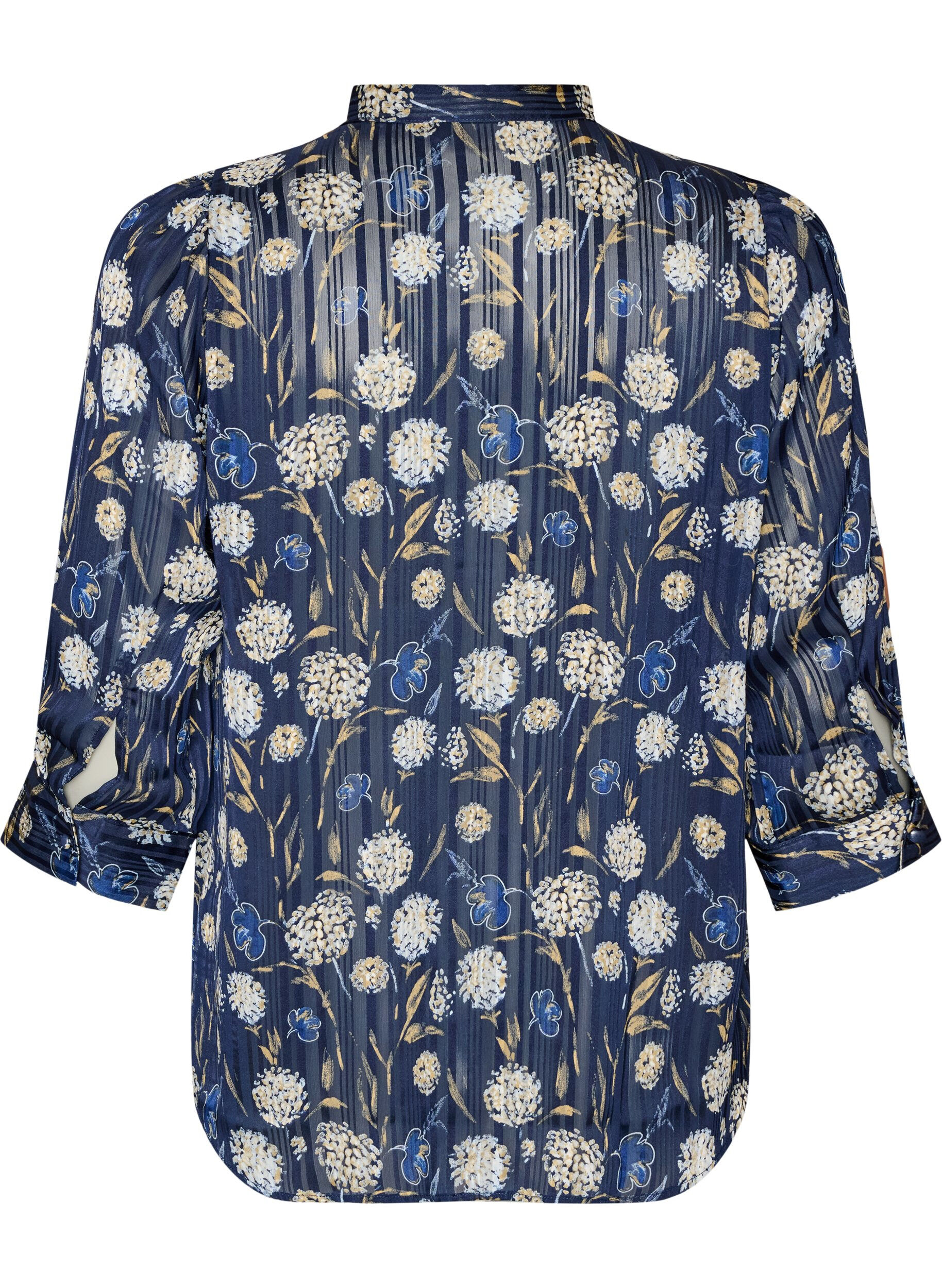 ZizziBlouse met patroon, opstaande kraag en 3/4-mouwen, Blauw, Packshot image number 1