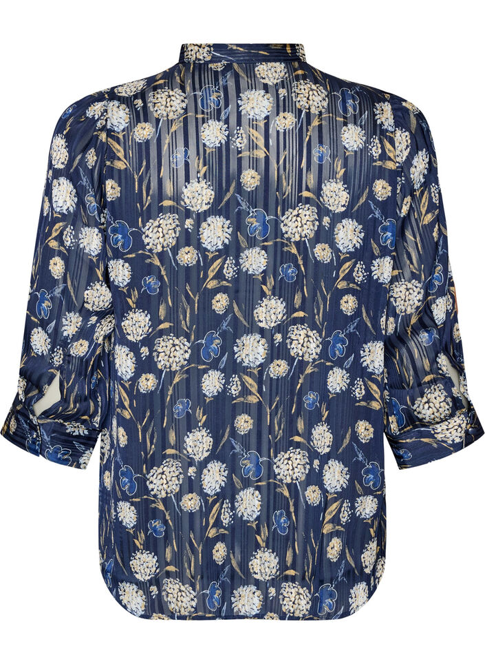 Blouse met patroon, opstaande kraag en 3/4-mouwen, Blauw, Packshot image number 1