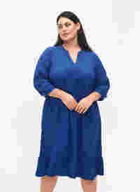 Effen midi jurk met 3/4-mouwen, True blue, Model