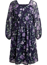 Chiffon feestjurk met lange mouwen, Blauw