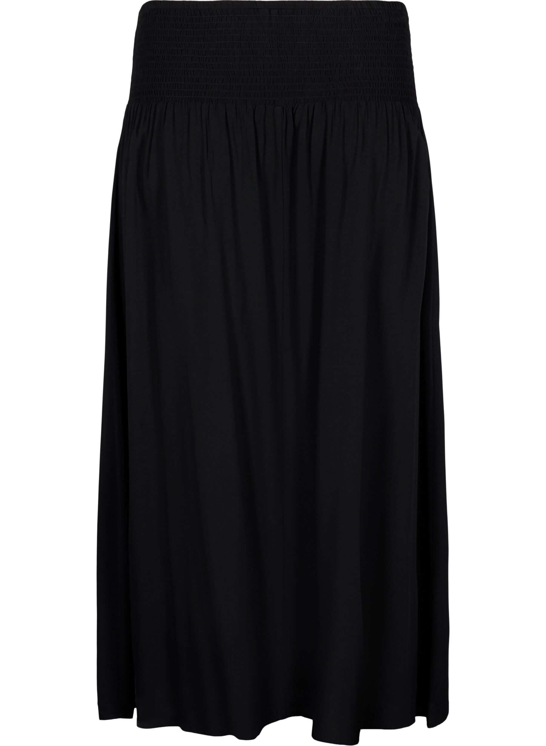 ZizziMaxi rok in viscose met smokwerk, Zwart, Packshot image number 1