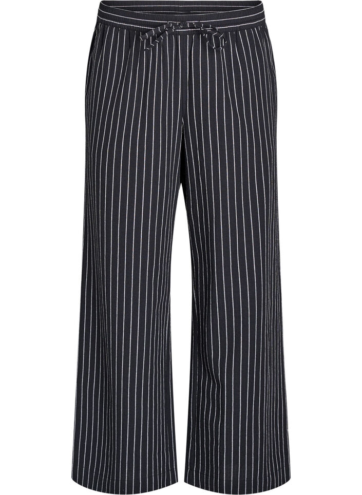 Losse broek met hoge taille en zakken, Zwart, Packshot image number 0