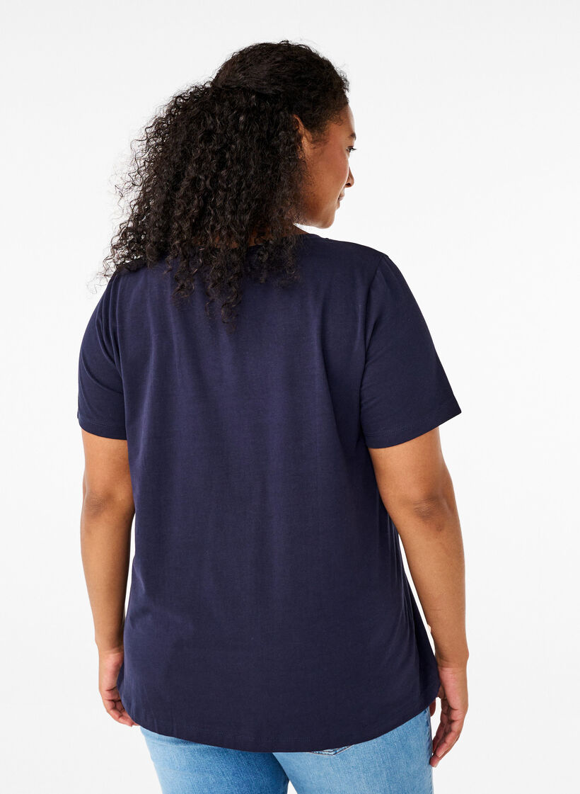 Basic t-shirt in effen kleur met katoen, Blauw, Model image number 2