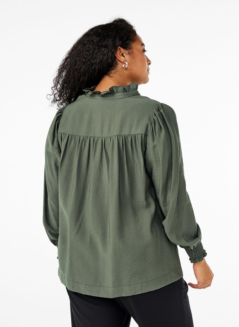 Blouse met rucheskraag, Groen, Model image number 2