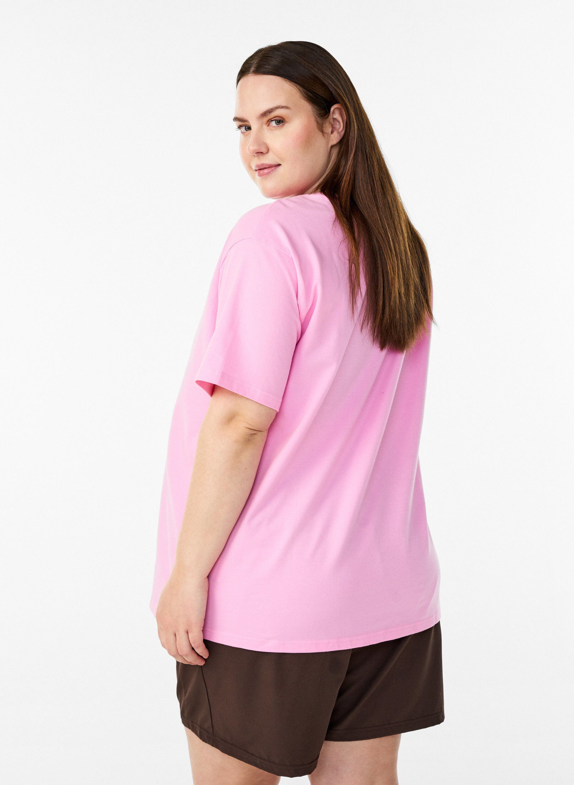 Zizzi Sportief T-shirt in biologisch katoen, Roze, Model image number 2