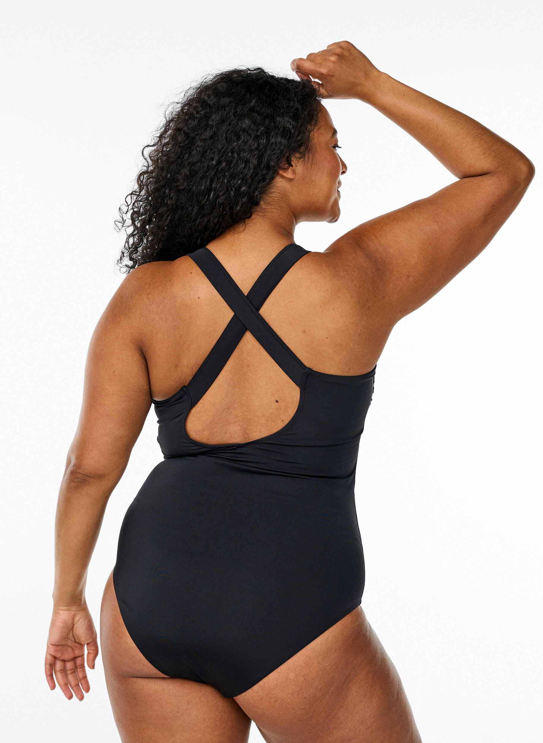 Zizzi Badpak met gekruiste bandjes, Zwart, Model image number 1