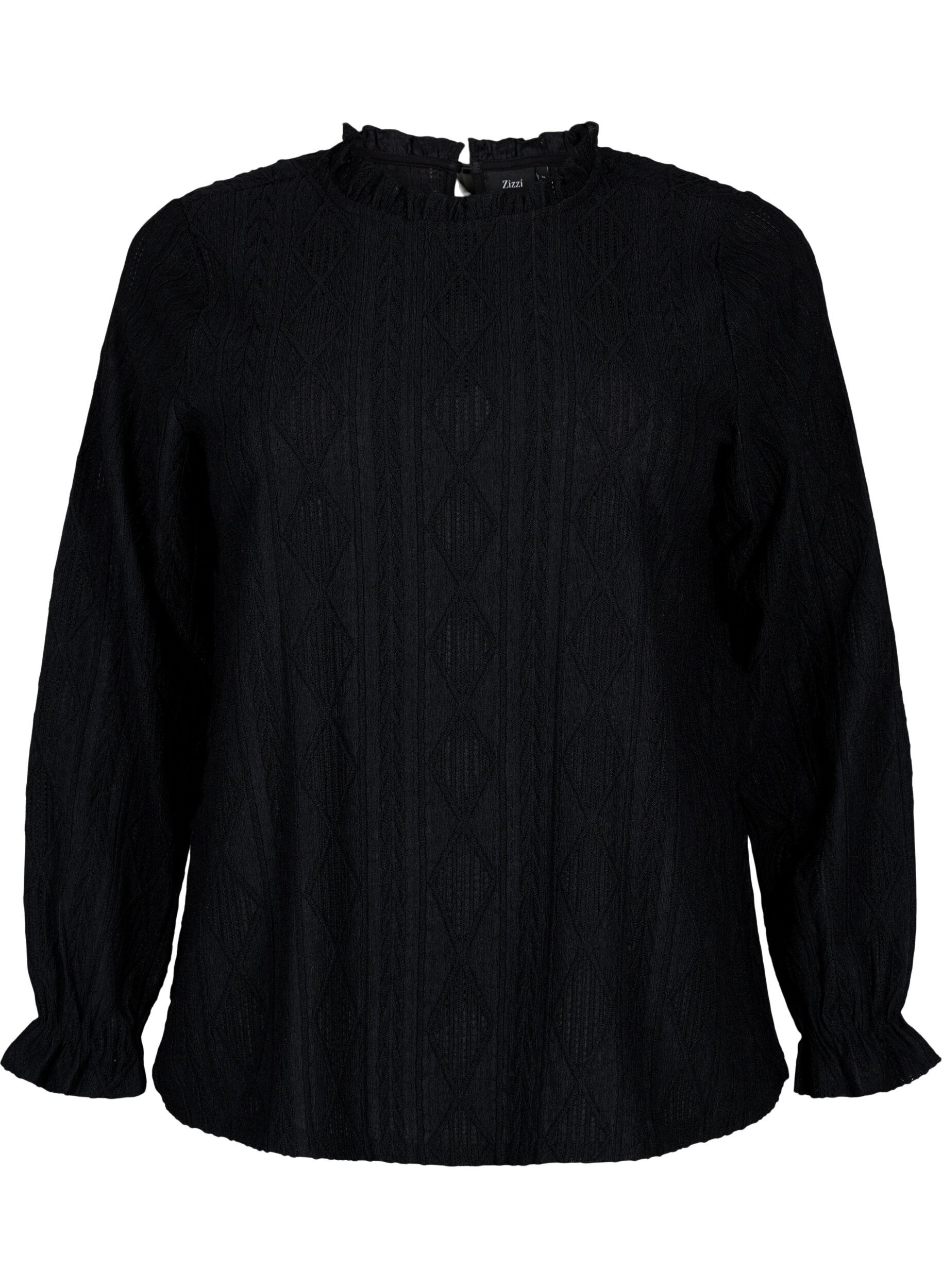 Zizzi Blouse met ruches en ton-sur-ton-patroon, Black, Packshot image number 0