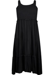 Viscose midi-jurk met smok, Black