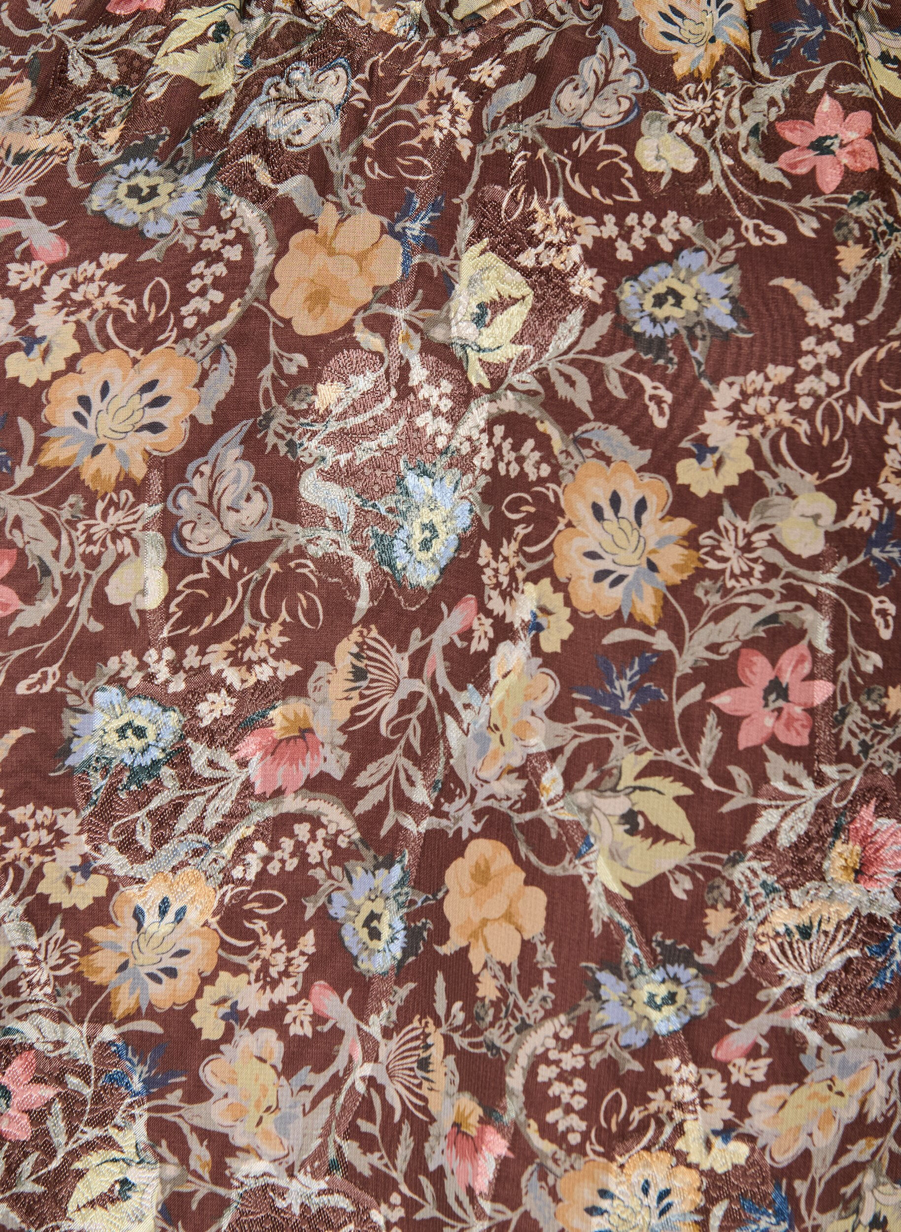 ZizziChiffon jurk met bloemenprint en rucheslagen, Bruin, Packshot image number 2