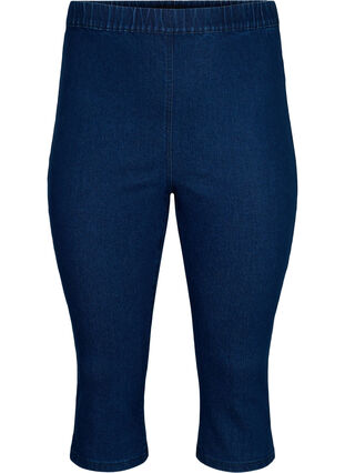 FLASH - denim capri broek met hoge taille en slanke pasvorm, Blue denim, Packshot image number 0