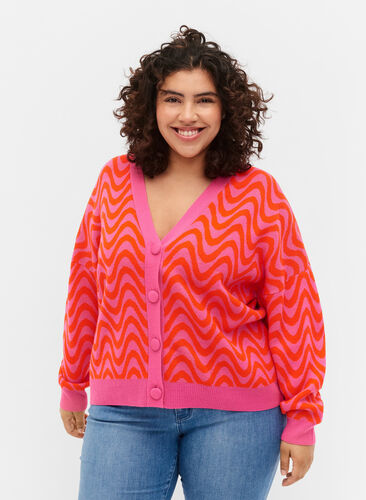 Gebreid vest met patroon en knopen, Hot Pink Comb., Model image number 0