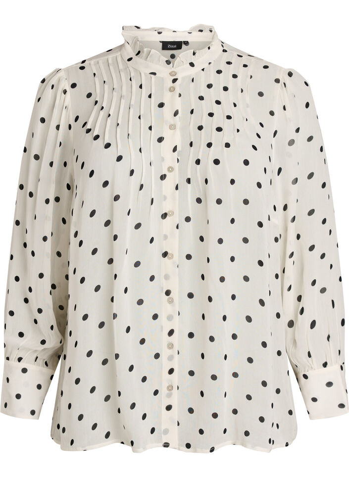 Viscose blouse met een ruchekraag, Wit, Packshot image number 0