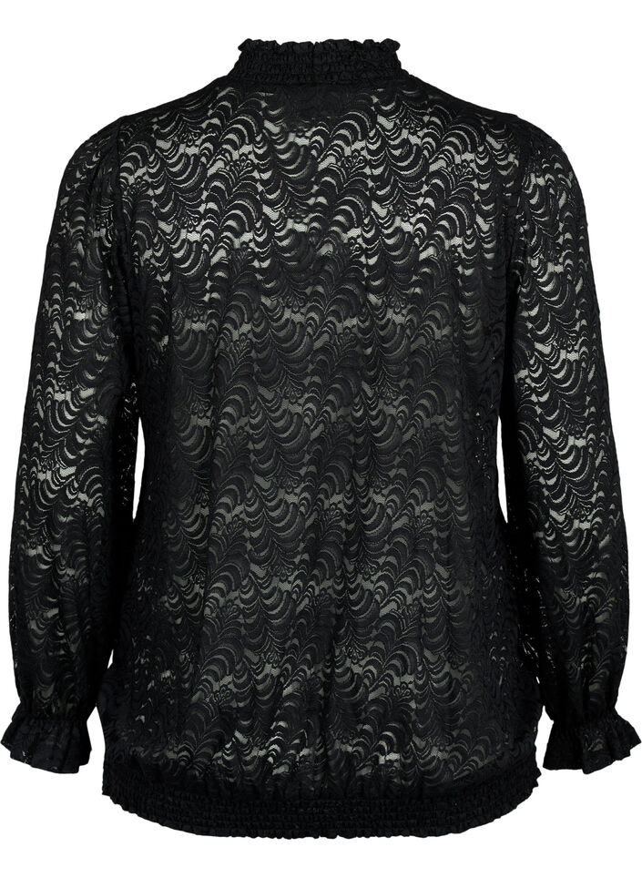 Kanten blouse met lange mouwen en smok, Black, Packshot image number 1
