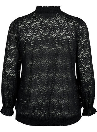 Kanten blouse met lange mouwen en smok, Black, Packshot image number 1