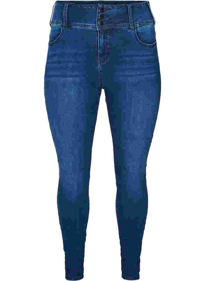 Super slim Bea jeans met extra hoge taille, Blue denim, Packshot