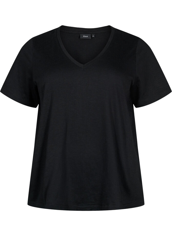 Basic t-shirt met korte mouwen en v-hals, Zwart, Packshot image number 0