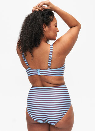 Bikinibroekje met hoge taille en strepen, BlueBrown Stripe AOP, Model image number 1