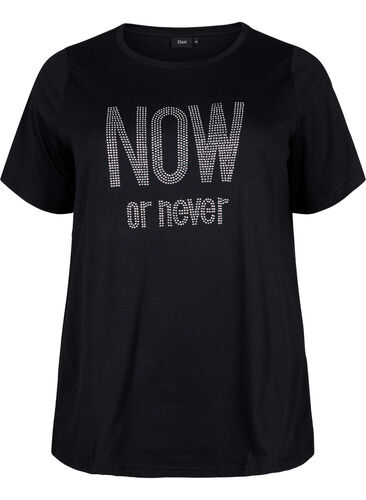 T-shirt van biologisch katoen met studs, Black NOW or never, Packshot image number 0