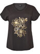 Katoenen T-shirt met goudkleurige folieprint, Grijs, Packshot image number 0