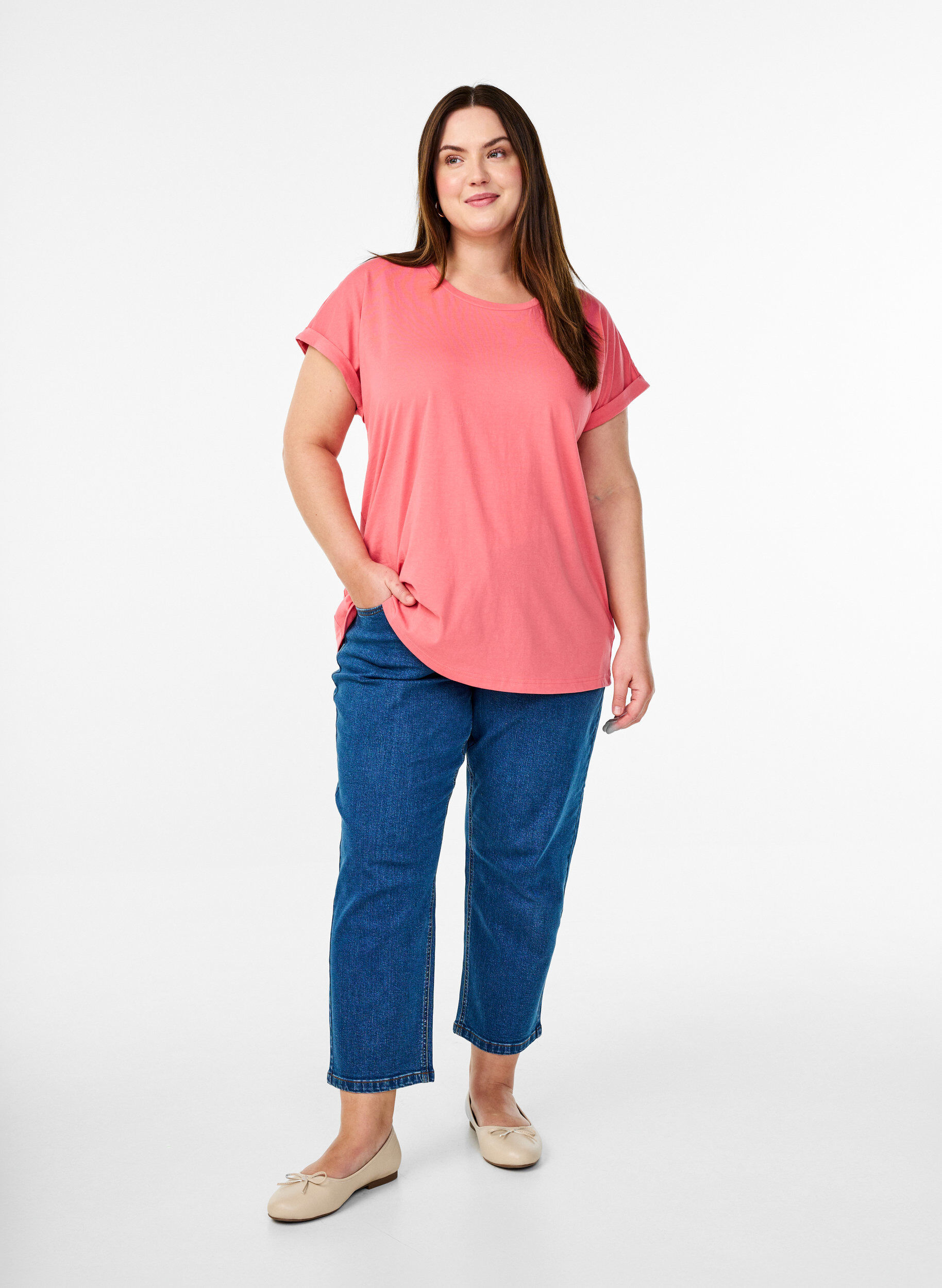 ZizziT-shirt met korte mouwen van katoenmix, Roze, Model image number 1