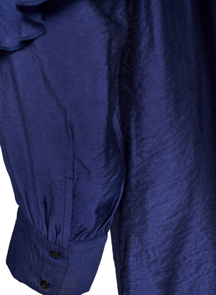 Viscose jurk met ruches en strikbandjes, Blauw, Packshot image number 3