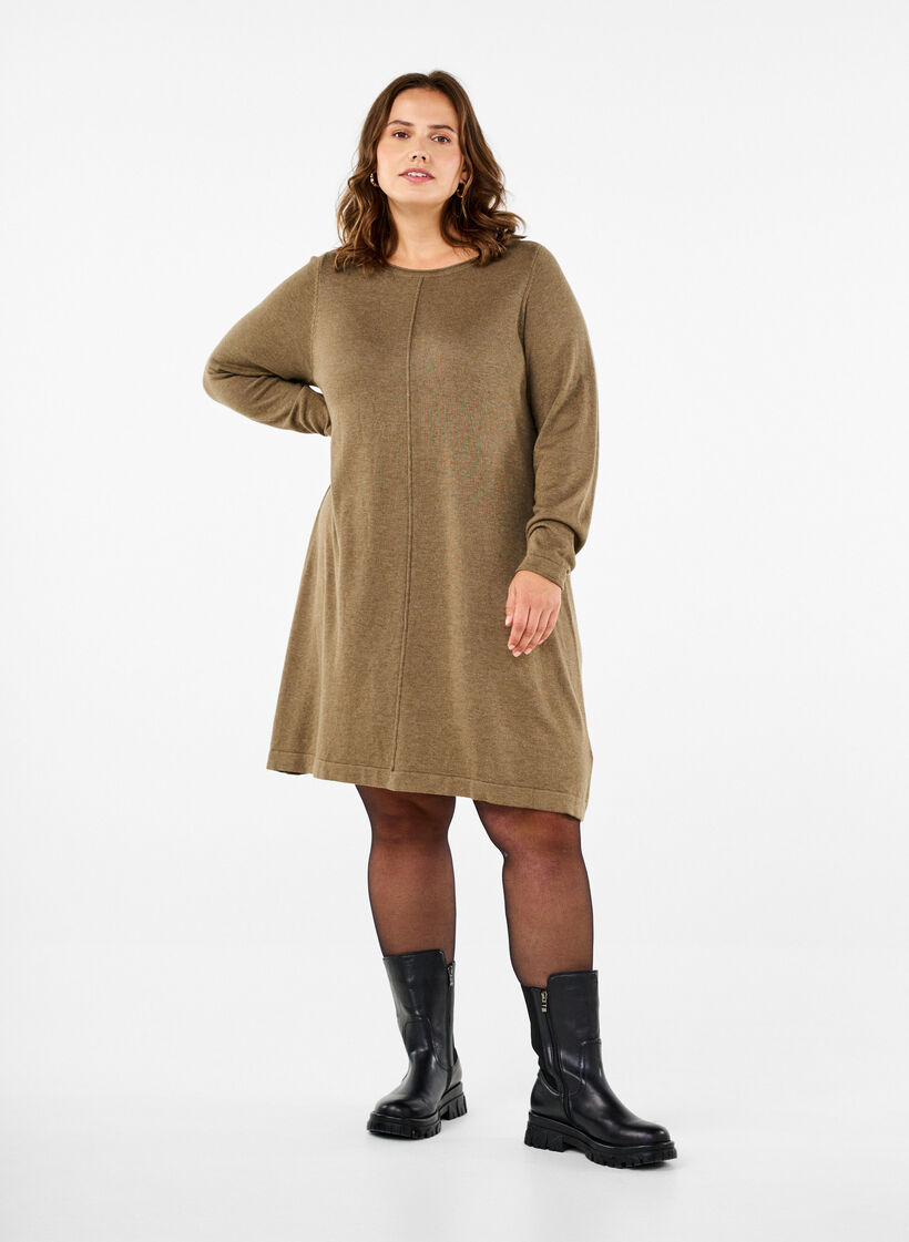 Gebreide jurk in katoen-viscose blend, Groen, Model image number 1