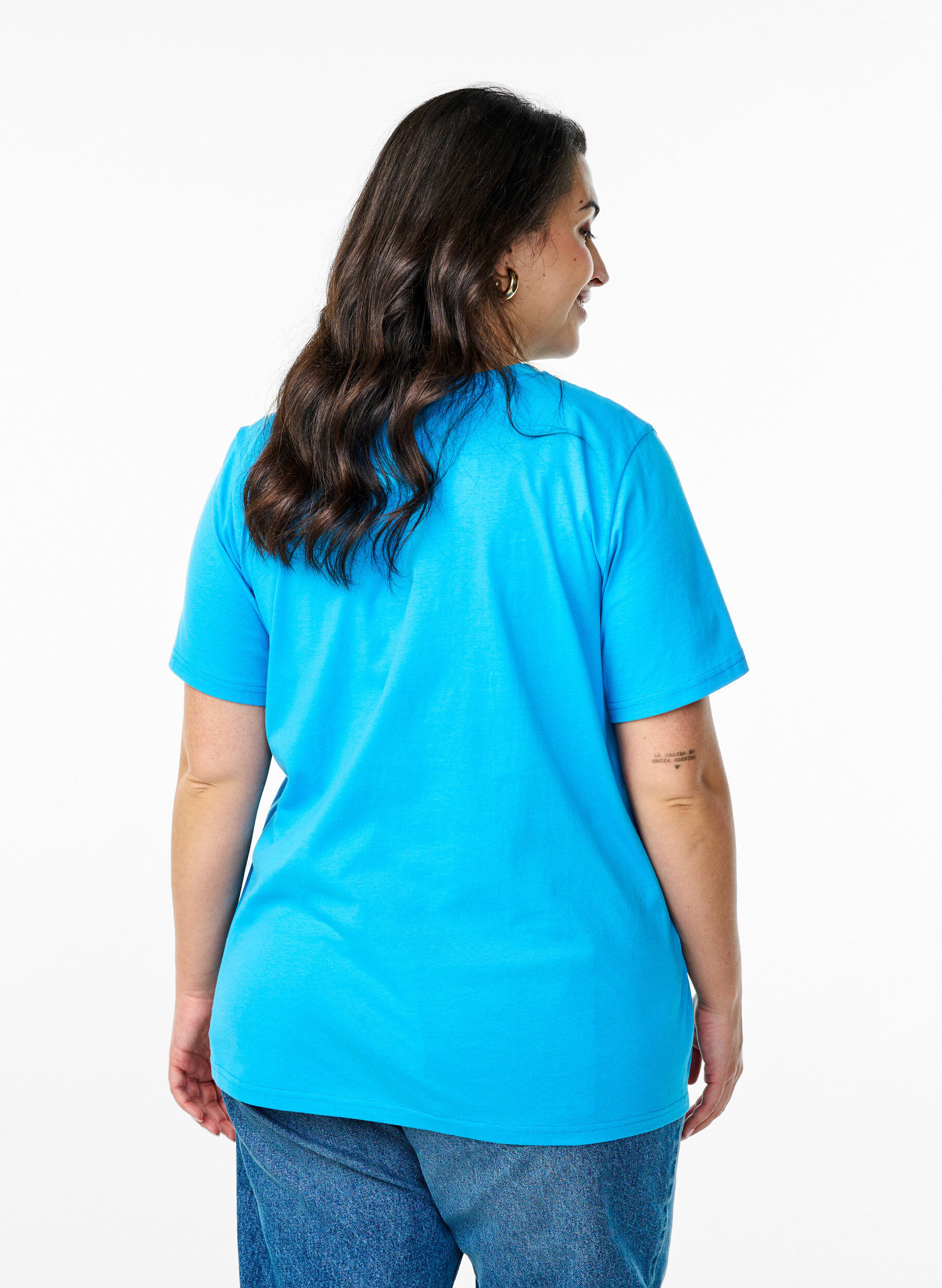 Zizzi Basic katoenen T-shirt met ronde hals, Blauw, Model image number 2