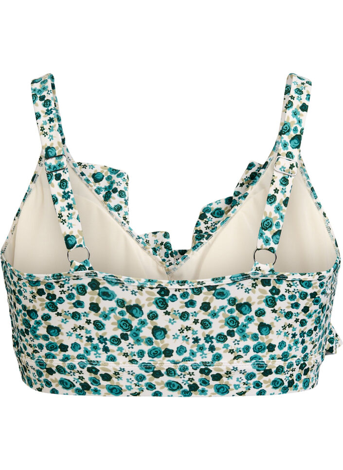 Bloemen bikinitop met ruches, Groen, Packshot image number 1