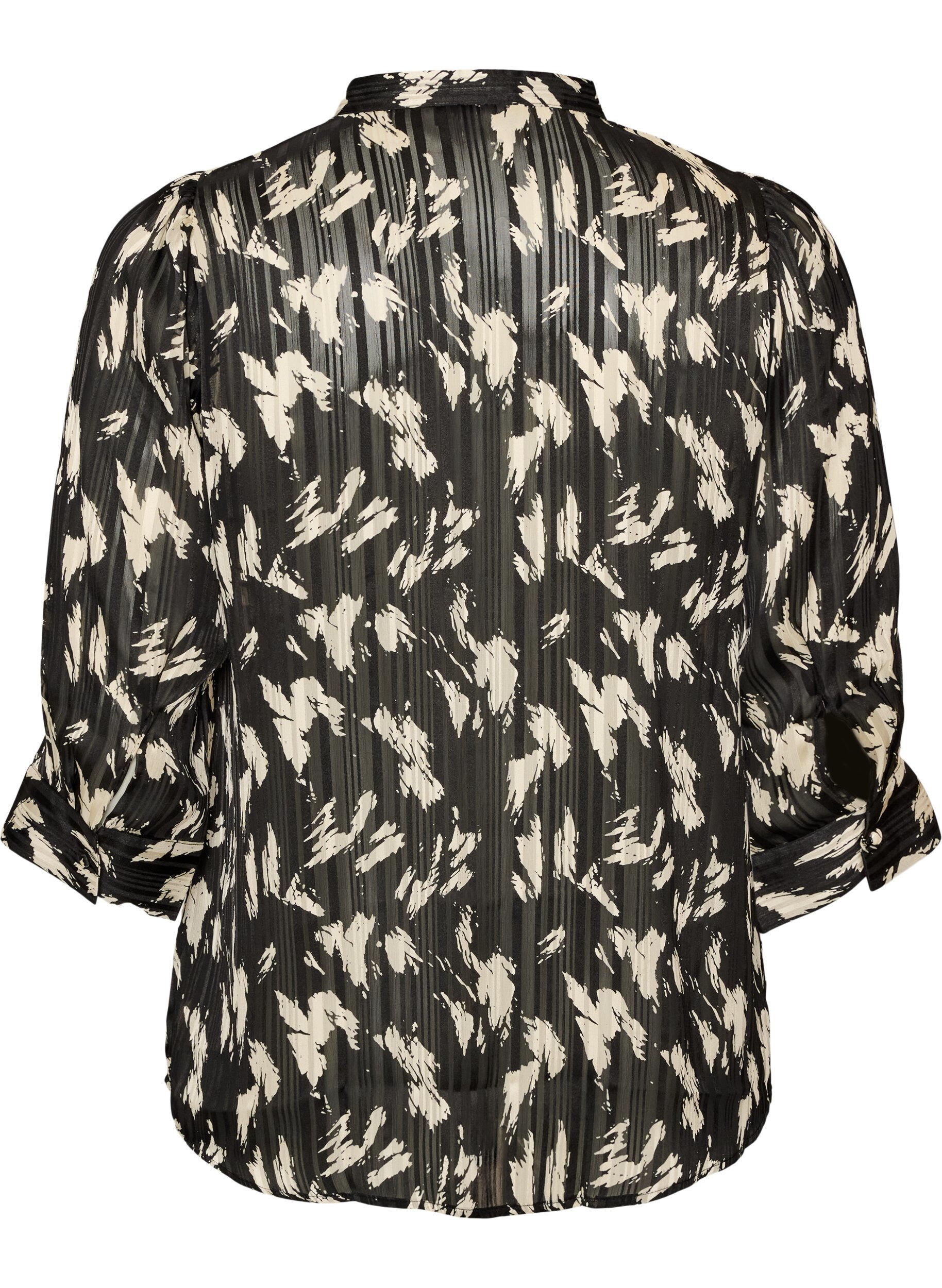 ZizziBlouse met patroon, opstaande kraag en 3/4-mouwen, Zwart, Packshot image number 1