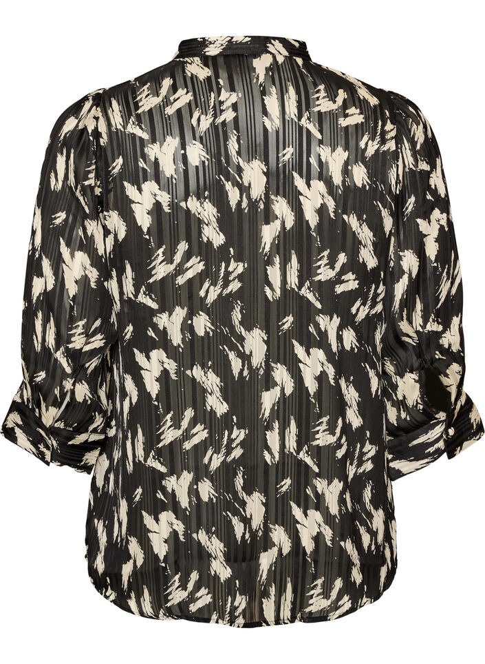 Blouse met patroon, opstaande kraag en 3/4-mouwen, Zwart, Packshot image number 1