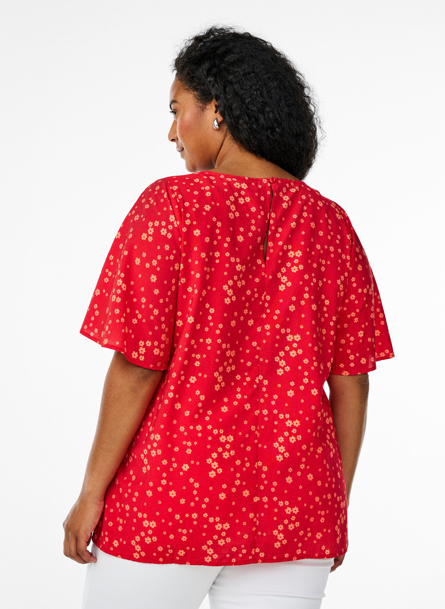 Zizzi Blouse met vleermuismouwen en bloemen, Rood, Model image number 2