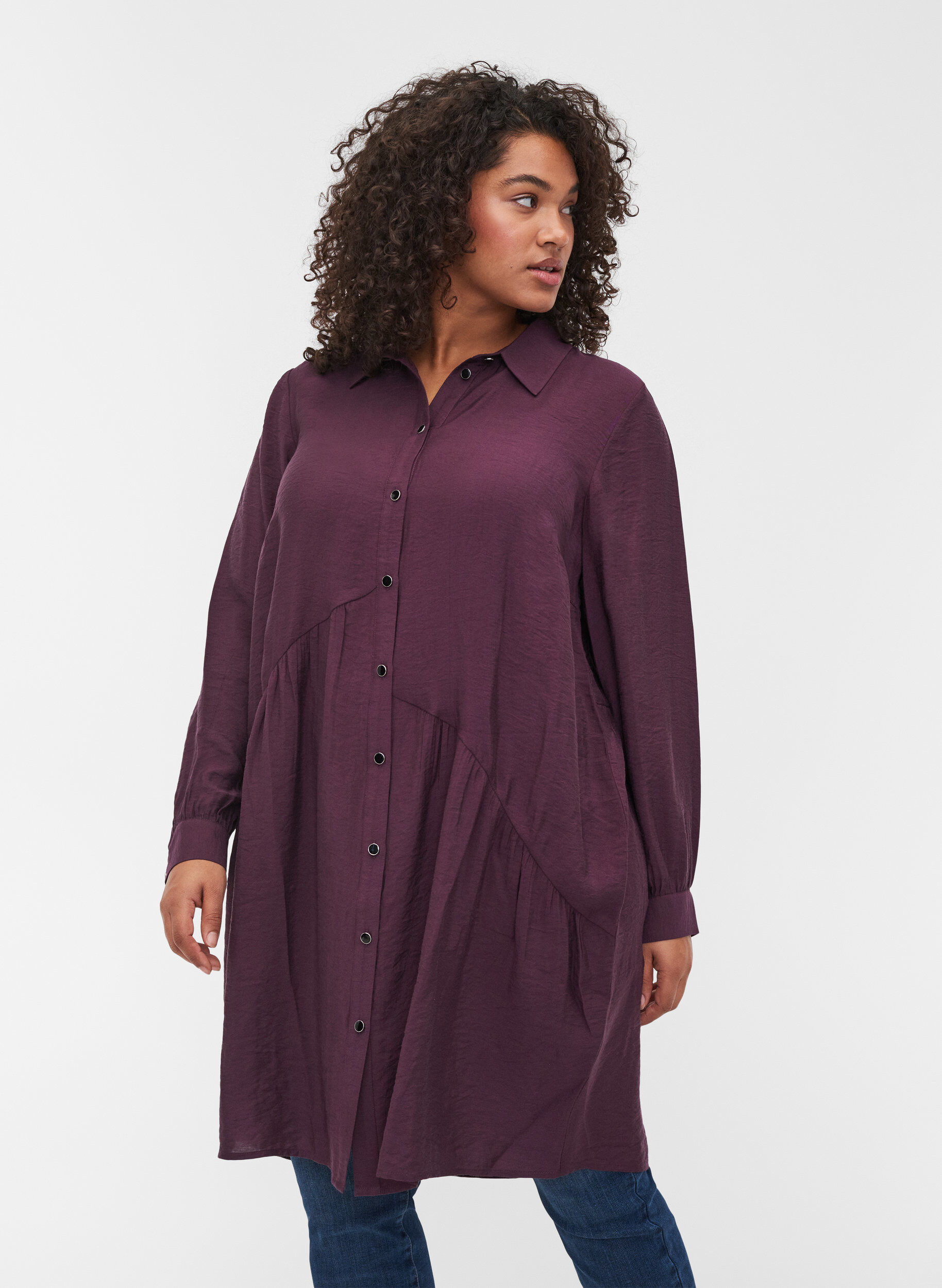 Zizzi Blouse jurk in effen kleur met a-lijn, Plum Perfect, Model image number 0