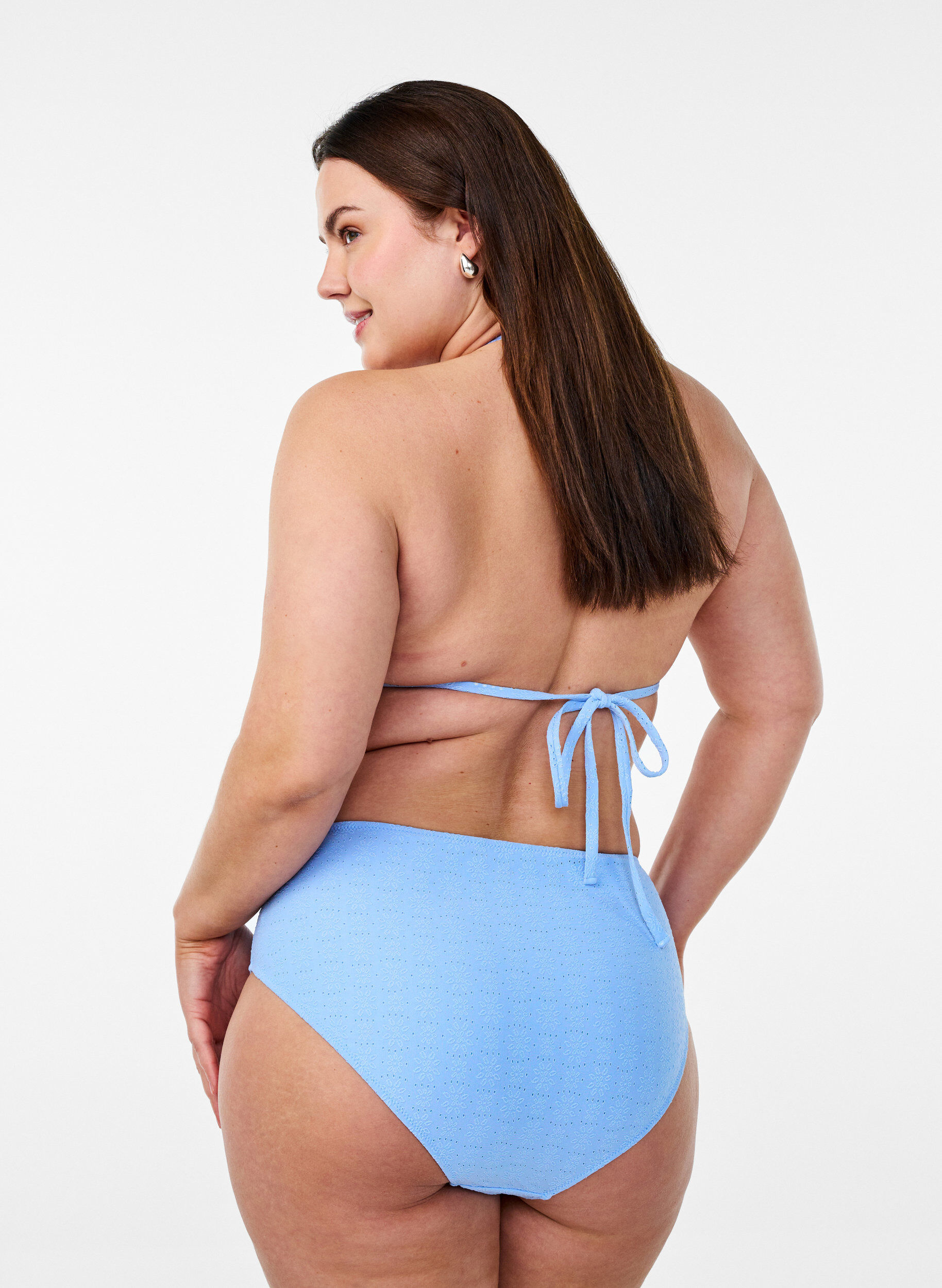 Zizzi Bikinibroekje met een tai-cut en textuurpatroon, Blauw, Model image number 1