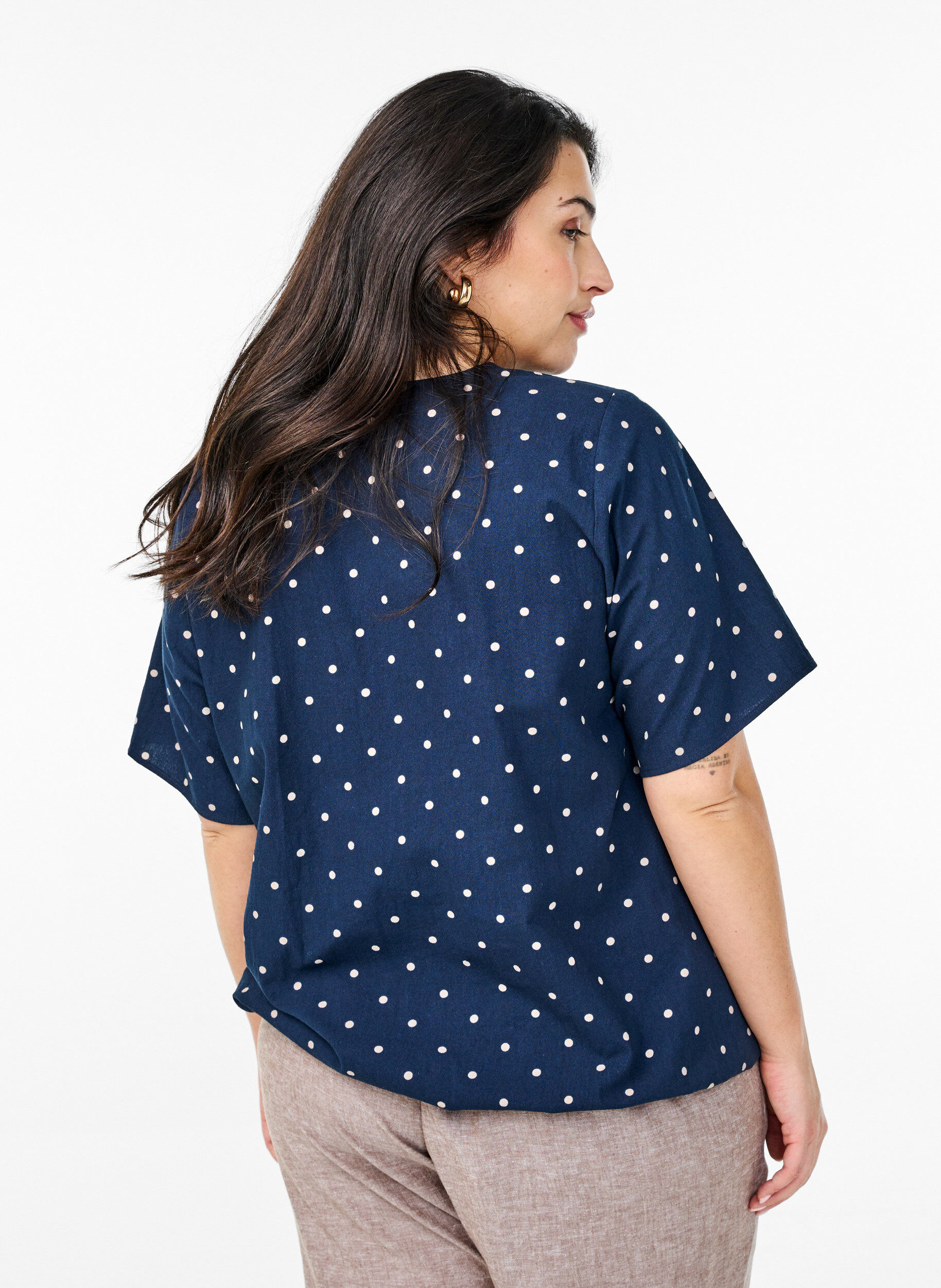 Zizzi Katoenen blouse met print en korte mouwen, Blauw, Model image number 2