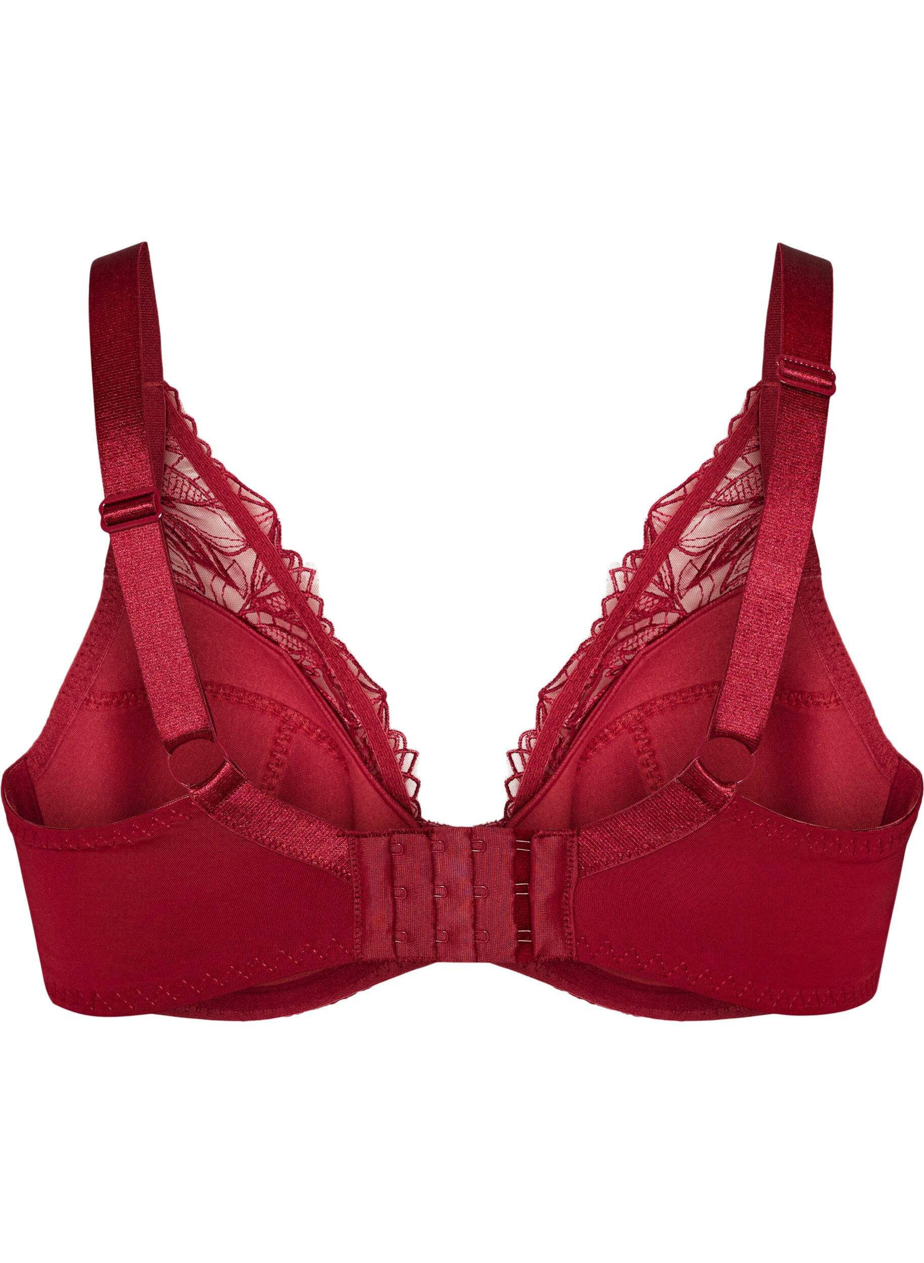 ZizziGewatteerde kanten beha met beugel, Rood, Packshot image number 1