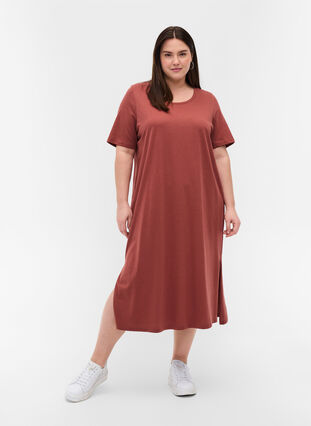 Katoenen t-shirt jurk met 2/4 mouwen, Mahogany, Model image number 2